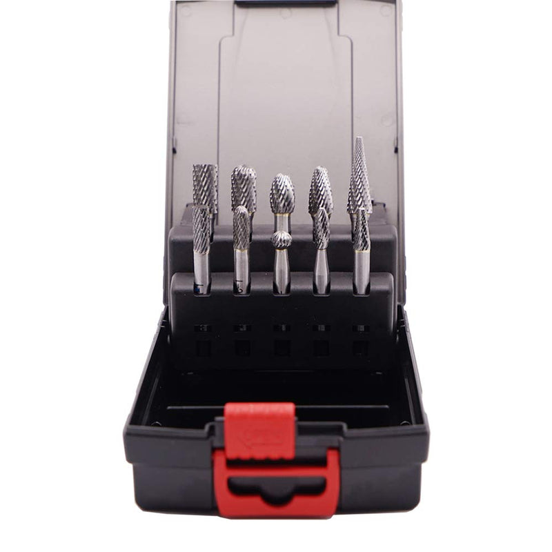 [Australia - AusPower] - Carbide Burrs Set 10pcs, Double Cut Solid Carbide Rotary Burr Set 1/4" Shank for Die Grinder Drill,Metal Carving, Polishing,Engraving,Drilling by LU&MN 10PCS-SET 