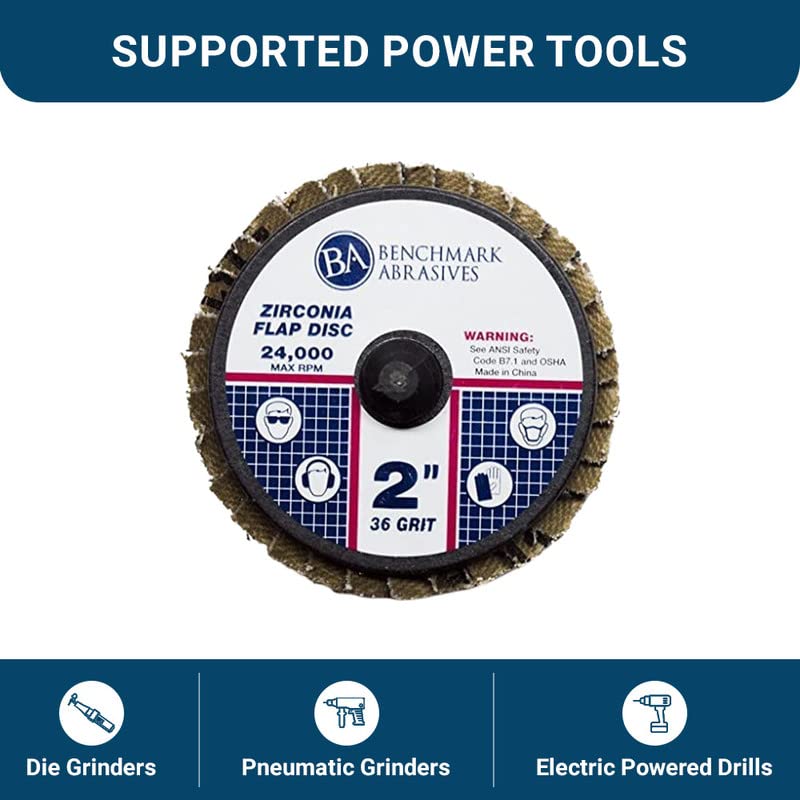 [Australia - AusPower] - Benchmark Abrasives 2" Quick Change Zirconia Flap Disc Grinding Wheel with Male R-Type Back Design - Cleaning Finishing Deburring of Irregular Surfaces - for Die Grinder & More (10 Pack) 36 Grit 