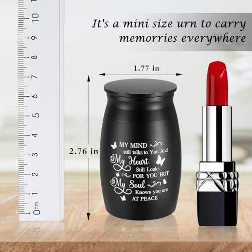 SOITIS 2.76 Inches Small Urns for Human Ashes Keepsake Aluminum Keepsake Urns for Human Ashes Mini Urns for Human Ashes Cremation Urns Ashes Keepsake Black-A