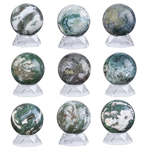 Sportmusies Natural Moss Agate Ball with Acrylic Stand, 2.4-2.75 inches 2.4 - 2.75 inches