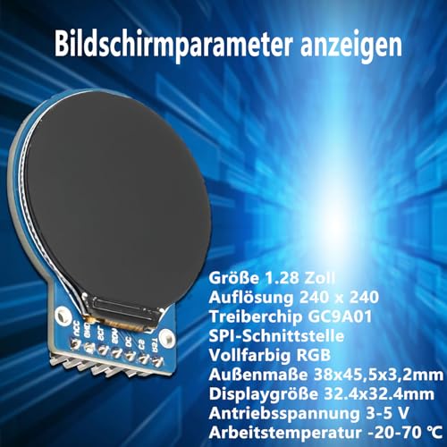 2 pieces GC9A01 1.28 inch circular TFT screen for Arduino RGB IPS | HD 240 x 240 resolution SPI interface LCD display module for display devices, real-time monitoring and instrument display Pack of 2