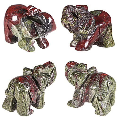mookaitedecor Hand Carved Dragon Bloodstone Elephant Crystal Statue Green & Red