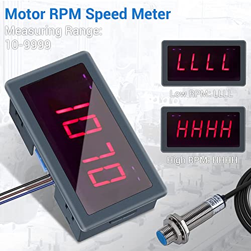 DONGKER Digital LED Tachometer, AC 230V 110V Digital RPM Motor Tachometer with Hall Proximity Switch Sensor NPN Tachometer