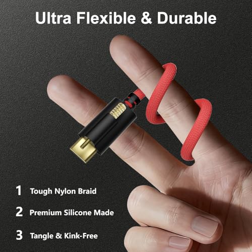 Alvin's Cables Ultra-Flexible Locking USB-C to USB-C Power Cable for Blackmagic Pyxis Monitor, URSA Cine EVF, USB-C 3.2 10Gbps Data Transfer Cable for Blackmagic Pyxis 6K or URSA Cine 12K, 3.3ft Red straight to straight