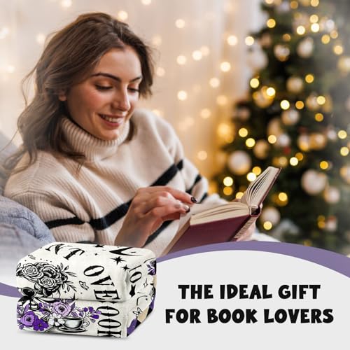 Book Lovers Gifts, Smutty Book Lover Gifts for Women, Reading Blanket 60x80 Skeleton-purple 60"x80"