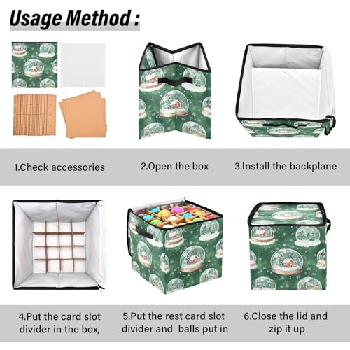 Snow Globe Christmas Ornament Storage Box with Adjustable Dividers Stores up to 64-3 Inch Holiday Ornaments, 13 x 13 Inch Xmas Storage Containers A03