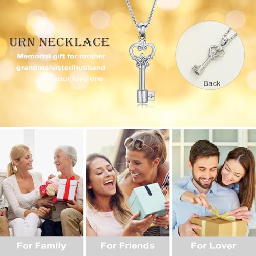 Memorial Cremation Jewelry Heart Key Urn Necklaces for Ashes Silver