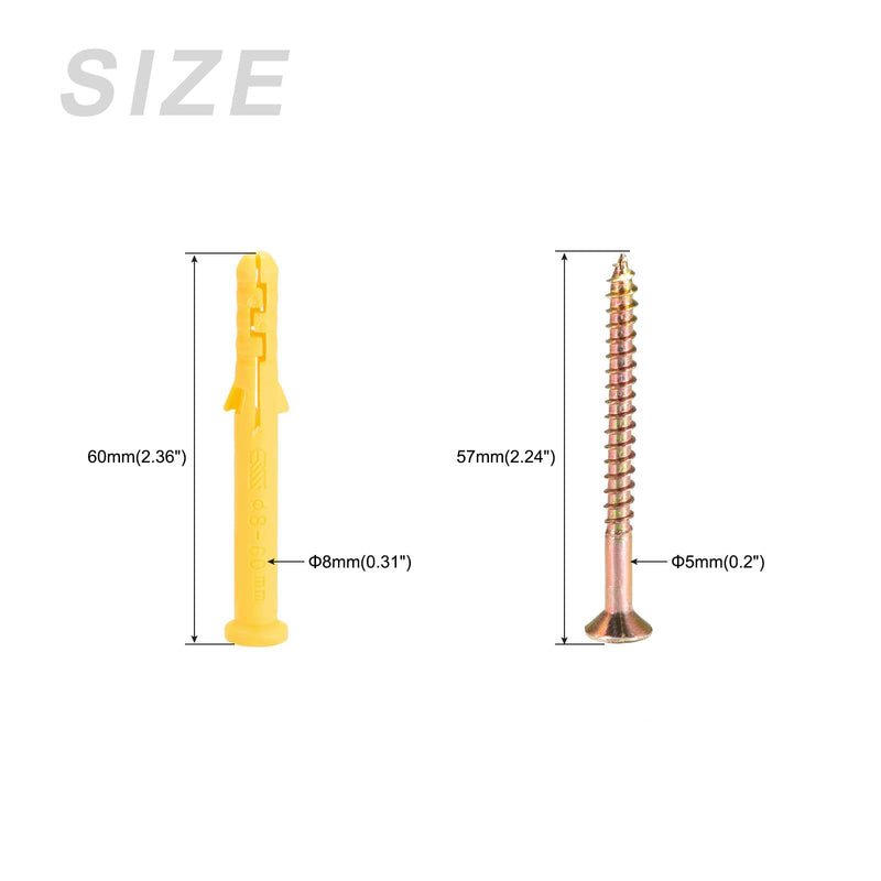 [Australia - AusPower] - Screws Plastic Expansion Pipe (8x60mm) 15Pcs, Plasterboard Plugs Self Tapping Screw - for Construction, Industry, Yellow Expansion Tube 
