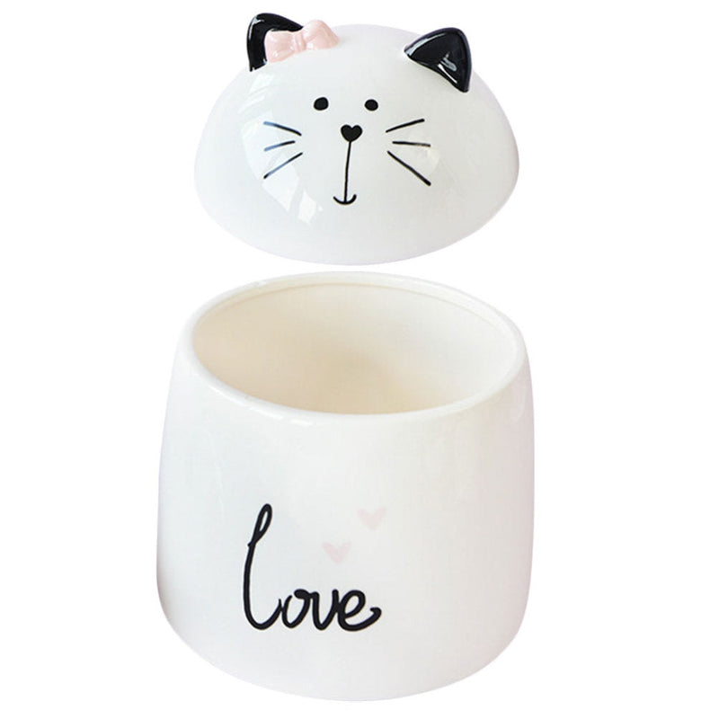 Zerodeko Ceramic Cat Shaped Jar with Lid Tea Canister Spice Canister Sugar Jar Storage Canisters for Candy Mints Kitchen Countertop and Desktop Decor 5.90 in