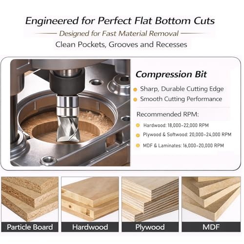 SICWOOD solid carbide compression flush trim router bit with top bearing, 1/2-inch diameter and 1/4-inch shank
