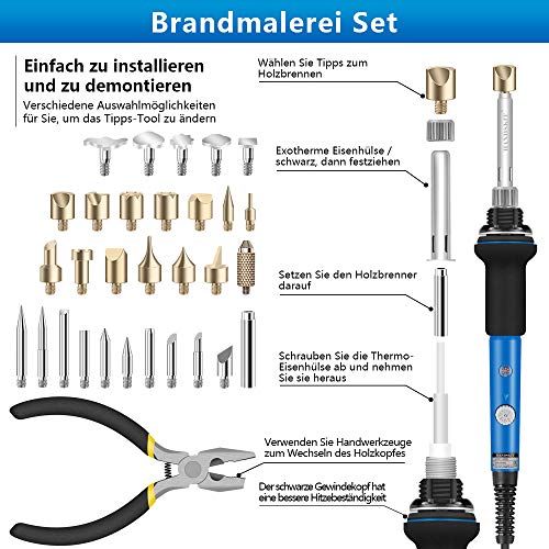 Handskit Pyrography Iron 42-Piece Set Soldering Iron, Burning Iron with Adjustable On/Off Switch, with 60 W Adjustable Temperature 220-450 °C, Wood Pyrography for Professionals and Hobbyists