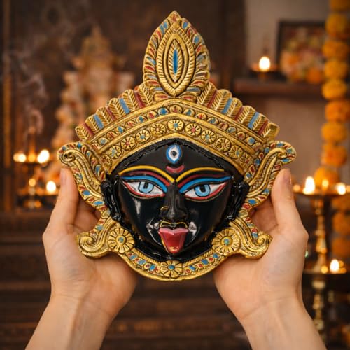 IBA Indianbeautifulart Handcrafted Kaali Face Wall Hanging Sculpture - Metal Decorative Showpiece Of Maa Durga, Ideal For Home, Office, Temple Decor, And Navratri Gifts, Hindu Religious Wall Art Goddess Kali