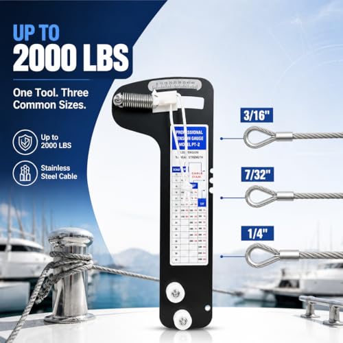 CDJTWL PT-2 sailboat rigging tension gauge for 3/16, 7/32, and 1/4-inch cables, 2,000 lb capacity