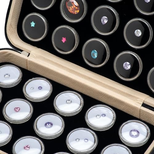 30 PCS Gemstone Display Collection Storage Box with Clear Lid for Gems Diamond and PU Leather Black Bag Holder Container (Black-30pcs) Black-30pcs