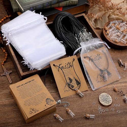 Teenyyou 50 Pack Mustard Seed Necklace DIY Mini Glass Jars Bulk,Classic Classic