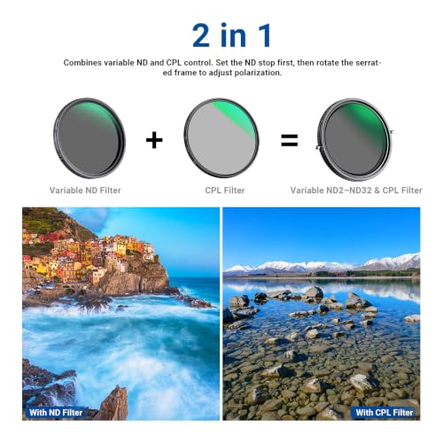 NEEWER 2 in 1 82mm Variable ND Filter (ND2-ND32) & CPL Filter
