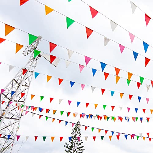 DOJoykey 328ft/100M Bunting Banner, Reusable Nylon Fabric Pennant Bunting with 200pcs Triangle Flags for Mother‘s Day Home Outdoor Garden Birthday Wedding National Day Party Decoration 328ft With 200pcs Flags