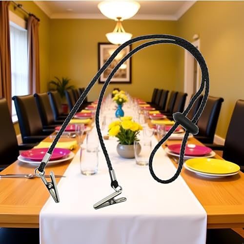 2 Pack Adjustable Bib Holder Napkin Holder Napkin Holder Necklace for Adults Napkin Holder Kitchen Utensils Gadgets Black