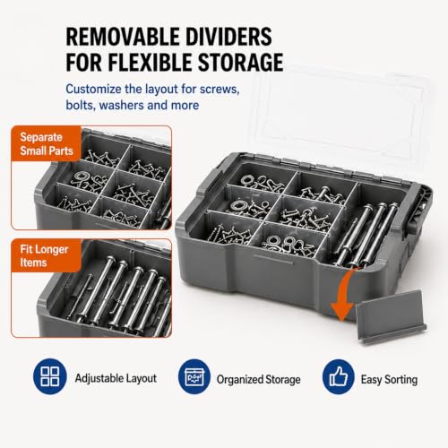 Mowhut Hardware Organizer Box 2-pack, stackable screw storage cases with divided compartments