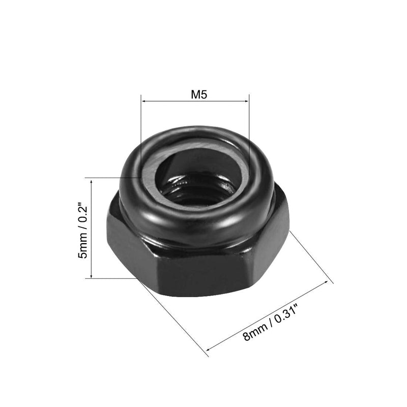 [Australia - AusPower] - uxcell Hex Lock Nuts - M5 x 0.8mm Carbon Steel Nylon Insert Self-Locking Nuts for Fasteners, 50Pcs Black 