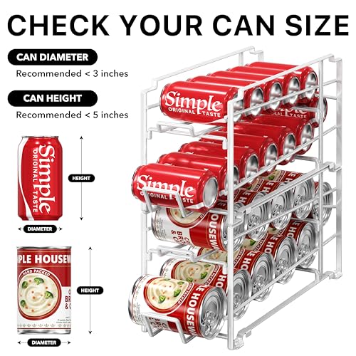 White Simple Houseware 4-pack soda can stackable rack dispenser organizers showing cans stored in a tidy, space-saving design