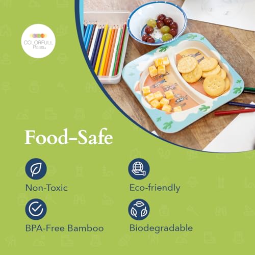 Western Cowboys Themed Kids Dinnerware - 5 Piece Set, Bamboo Fiber Plate, Bowl & Cup, Toddler Safe Utensils 5 Piece Western Dinnerware