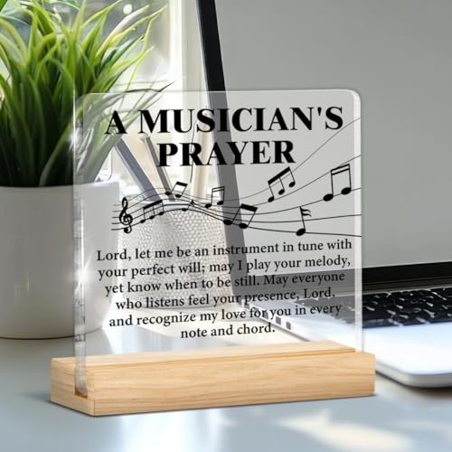 Musical Gifts for Men Women, Birthday Graduation Gifts for Music Lover Musicians Music Teacher, Musicians Prayer Clear Acrylic Desk Decorative Sign Home Office Decor Music-B
