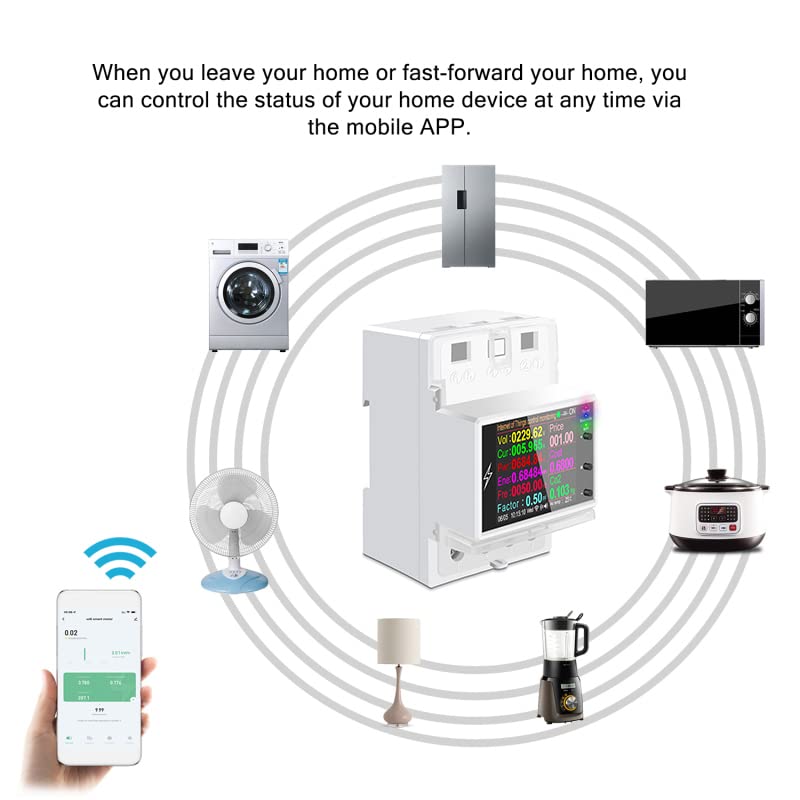 [Australia - AusPower] - AT4PW 100A Tuya WiFi Din Rail Smart Switch Remote Control AC 220V 110V Digital Power Energy Volt Amp Kwh Frequency Factor Meter 