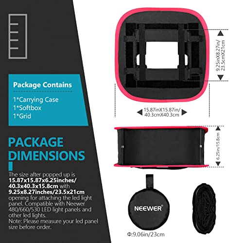 NEEWER Foldable Softbox Light Box with Strap Clip, Grill and Carry Bag 1 Pack w/Grid