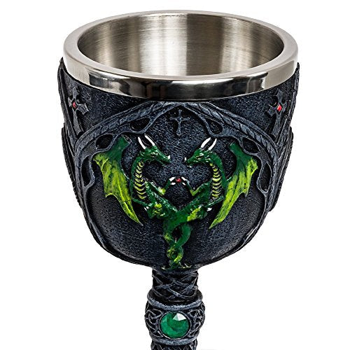 Mythical Green Dragon Goblet – Celtic Fantasy Chalice Mug with Stainless Steel Insert for Home Décor & Collectors
