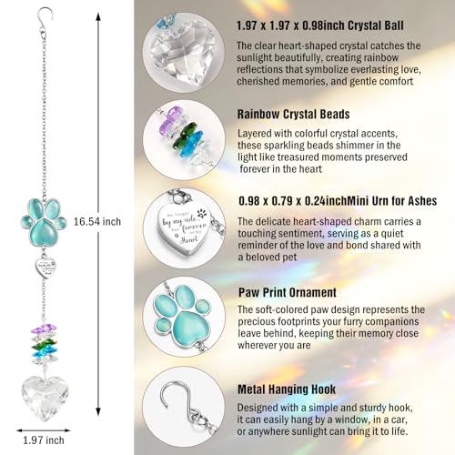 Dletay Pet Urns for Dogs Cat Ashes Crystal Suncatcher Heart Shaped Memorial Cremation Keepsake Bereavement Remembrance Paw Print Pet Loss Rainbow Bridge Paw-Sun