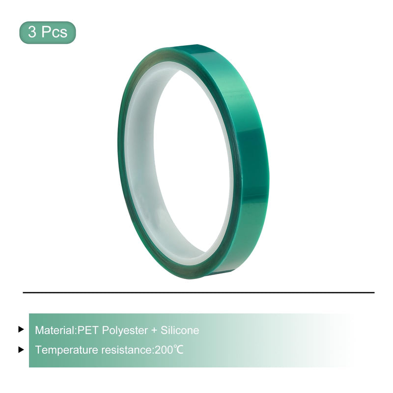 MECCANIXITY Resin Tape Silicone Adhesive Tape High Temperature Resistance Easy Peeling Polyester for Epoxy Resin,River Tables,Craft,Remove Residue 0.51 Inch Wide 108FT Long(Green),Pack of 3 3.0
