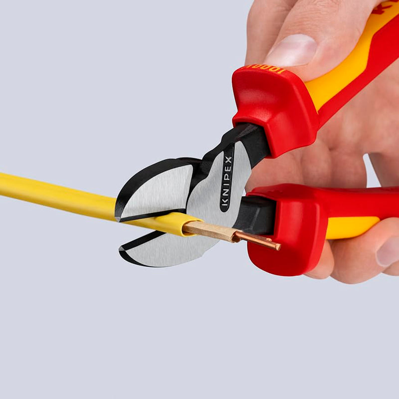 KNIPEX 8-inch insulated high-leverage diagonal cutters, side-cutting pliers with red and blue handles