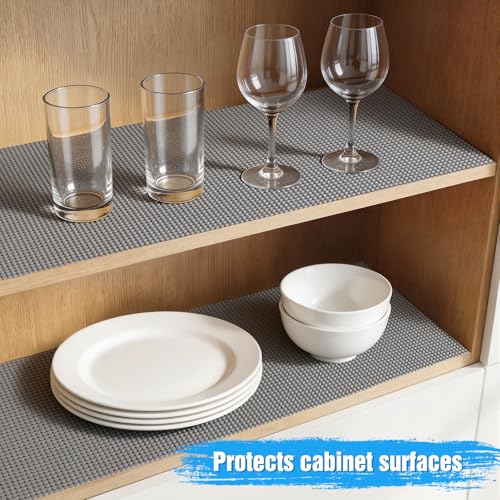 Drawer and Shelf Liner, Non-Adhesive Cabinet Liners for Kitchen Cupboard, Bathroom Drawers, Breathable Thick Mat, Easy Trim & Easy Clean, 17.5" x 20', Beige 17.5"W x 240"L