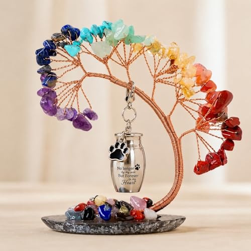 Small Urn for Human Ashes, Rainbow Crystal Tree Keepsake Memorial