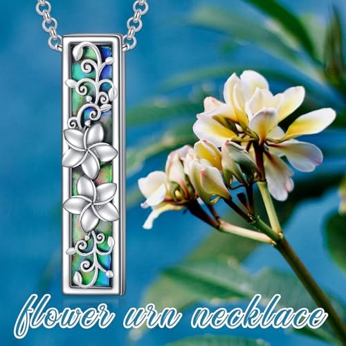 ROMANTICWORK Plumeria/Sunflower/Dog Urn Necklace for Ashes 925 Sterling Silver Abalone Shell Eagle/Butterfly/Hummingbird Urn Pendant Memorial Cremation Jewelry for Women Men