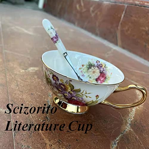 Honorable Coffee Cup Mug, Cappuccino, Tea Cup, with Saucer for Latte, Fine Bone Porcelain, Reactive Glaze, 6.8 Oz-1pcs (Flowers in Full Bloom) Flowers in Full Bloom