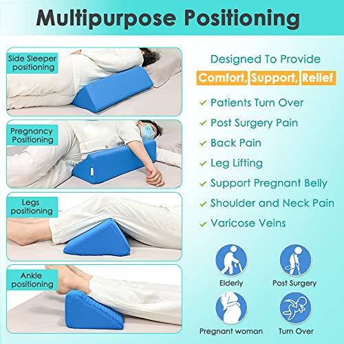 NEPPT Pillow Wedge for Sleeping After Surgery Bed Incline Pillow Foam Wedge Cover Patient Turning Device Prevention Bed Sores Relieve Back Pain Pregnancy Body Positioners (Blue - Gel) Blue - Gel