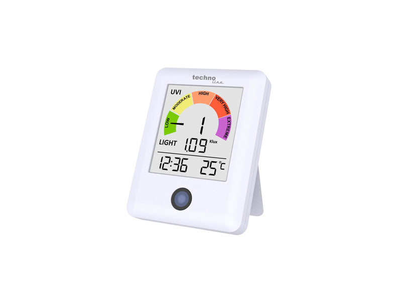 technoline WS9320 UV Radiation Monitor with UV Index and Light Meter, Real Time UV Measurement Every 60 Seconds, Indoor Temperature and Time, UV Warner with Color Scale, Light Intensity Meter up to