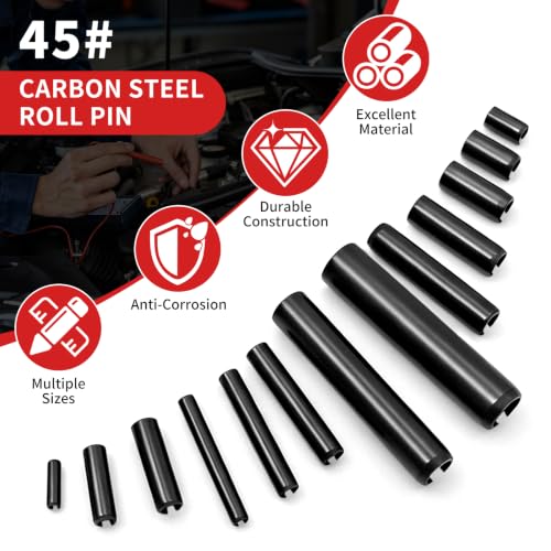 BURMONG 440-piece roll pin assortment kit with slotted spring pins in 13 sizes for automotive and machinery repair