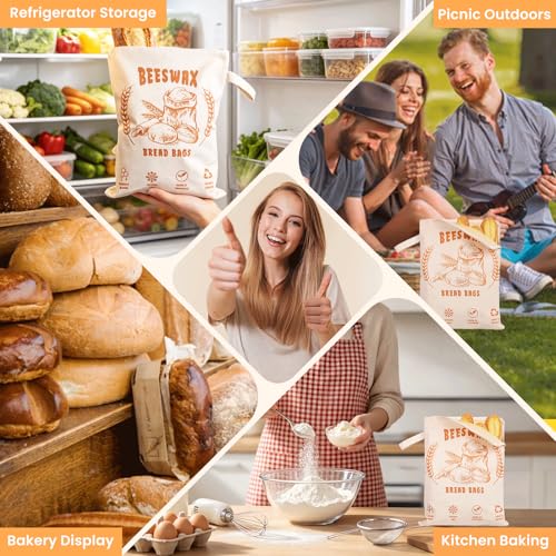 2 Pack Beeswax Bread Bags with Zipper: 90° Full-Open L-Shaped Durable