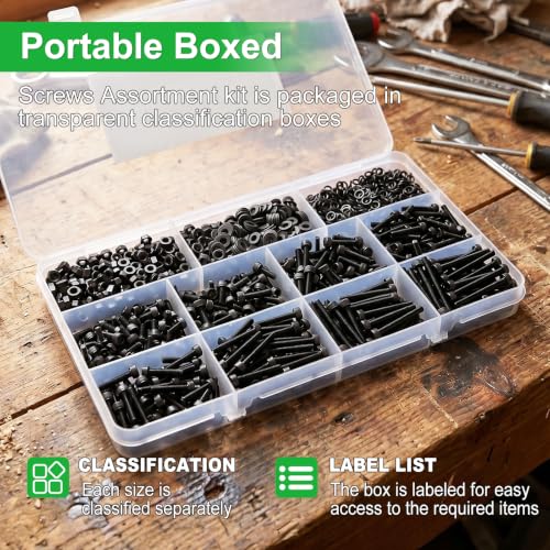 Twidec/1015PCS M3 Screws Assortment Kit,Hex Socket Cap Head Screws 1015pcs Hex Cap Head