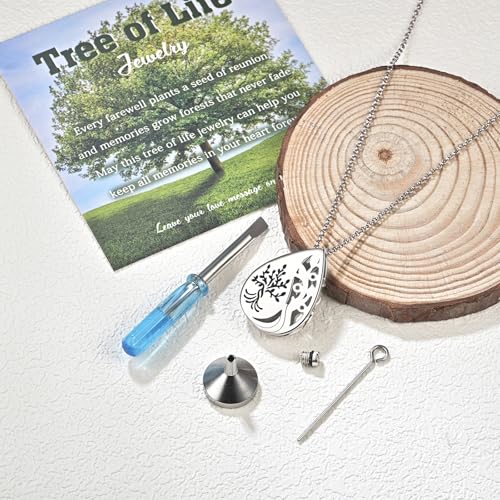 Tree of Life Urn Necklaces for Ashes 925 Sterling Silver Cremation Jewelry Chain Length 18+2"