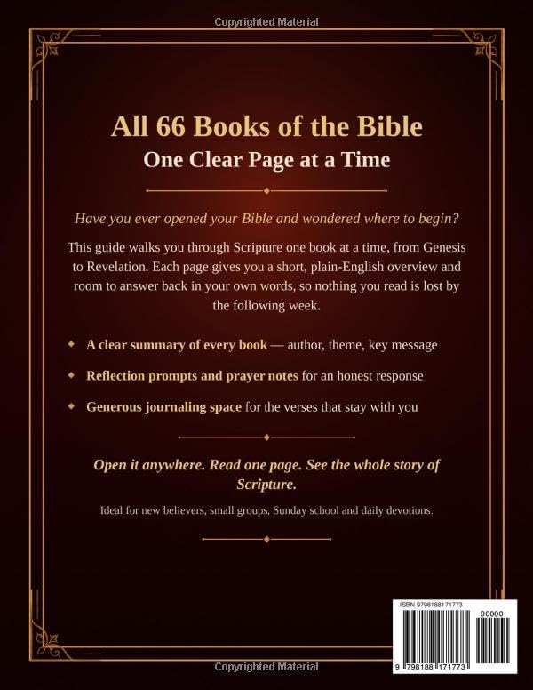 Bible study guide 66 pages: An Easy-to-Read Overview of Every Book of the Bible with Summaries, Reflection Prompts, Prayer Notes & Journaling Space | Christian Gift