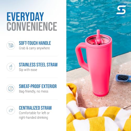 Ice Shaker 32 oz Tumbler with Handle and Straw | 32oz Neon Pink | Cold for 30+ Hours | 2-in-1 Tumbler Shaker Bottle | Odor-Free 32 ounce Bottle for Water, Protein Shakes, Smoothies, Cocktails