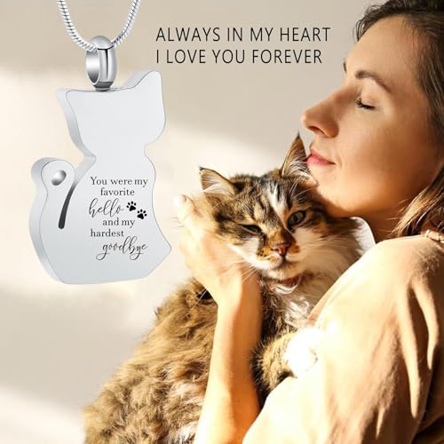 zeqingjw Cat Cremation Jewelry Urn Necklace for Ashes for Pet Loss,Funeral Ashes Keepsake Pendant Memorial Jewellery for Women Men Silver