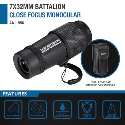 Barska Battalion Waterproof Monocular – Portable High-Power Optic for Birding, Hiking, Sporting Events, Concerts & Travel 7X32