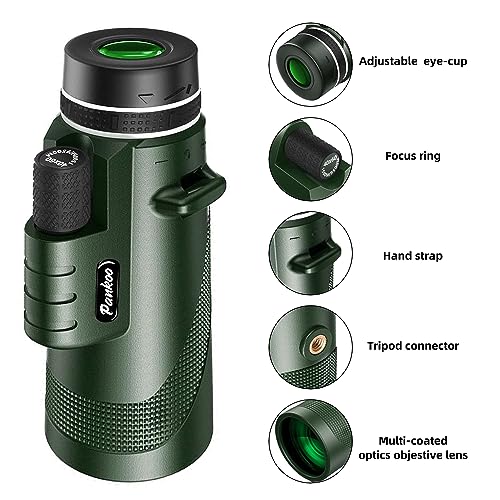 40X60 Monocular Telescope, High Power Monocular for Adults with Phone Adapter& Tripod& Hand Strap, Low Night Vision Monocular, Equipped with BAK4 Prism for Bird Watching and Traveling Concert Green