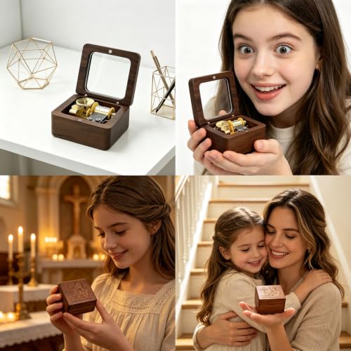 Walnut Wood Wind Up Music Box The Lord’s Prayer for Girls Holy Communion