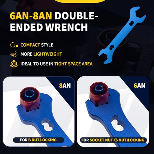 Adjustable AN Fittings Wrench AN Wrench for AN Hose Fitting Adapters AN Fitting Tool 3AN-16AN Lightweight Aluminum Black. With a Double Hose End Fitting Wrench 6AN Socket-AN8 B-nut Blue Black & Blue